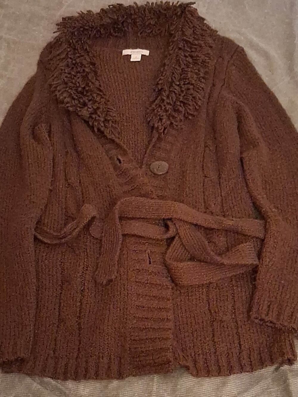 Dressbarn Women's Brown Cable Knit Belted Cardigan Sweater Size S